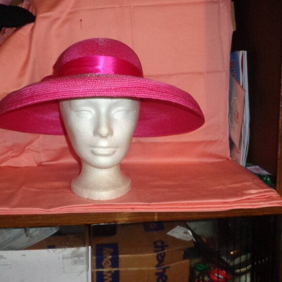 NEW GORGEOUS PINK PRESTON AND YORK WIDE BRIM DRESS HAT-SIZE 7 MEDIUM-RARE - Picture 2 of 5